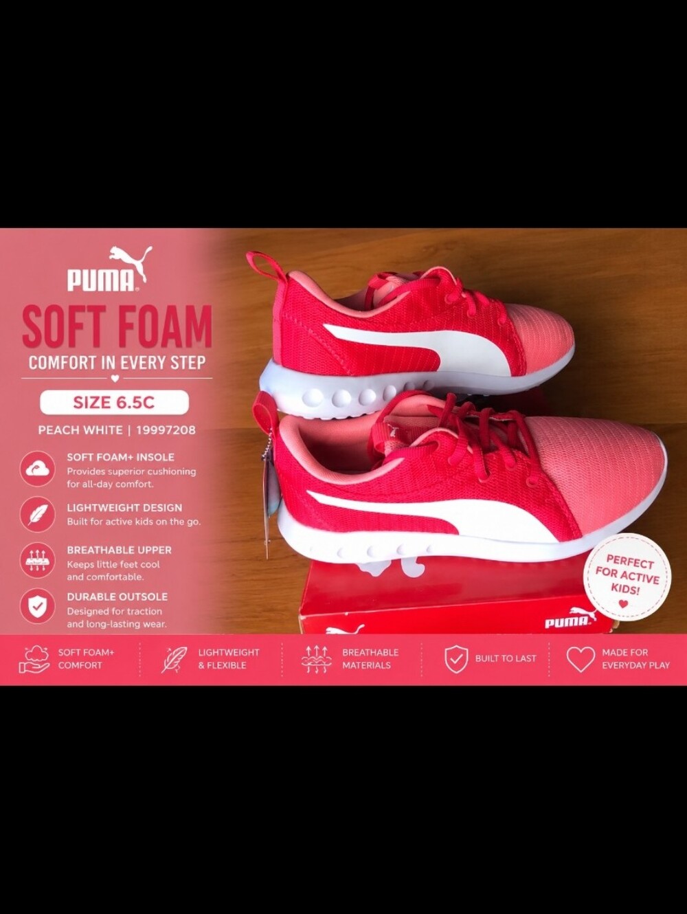 PUMA Soft Foam. Peach White 19997208 6.5C